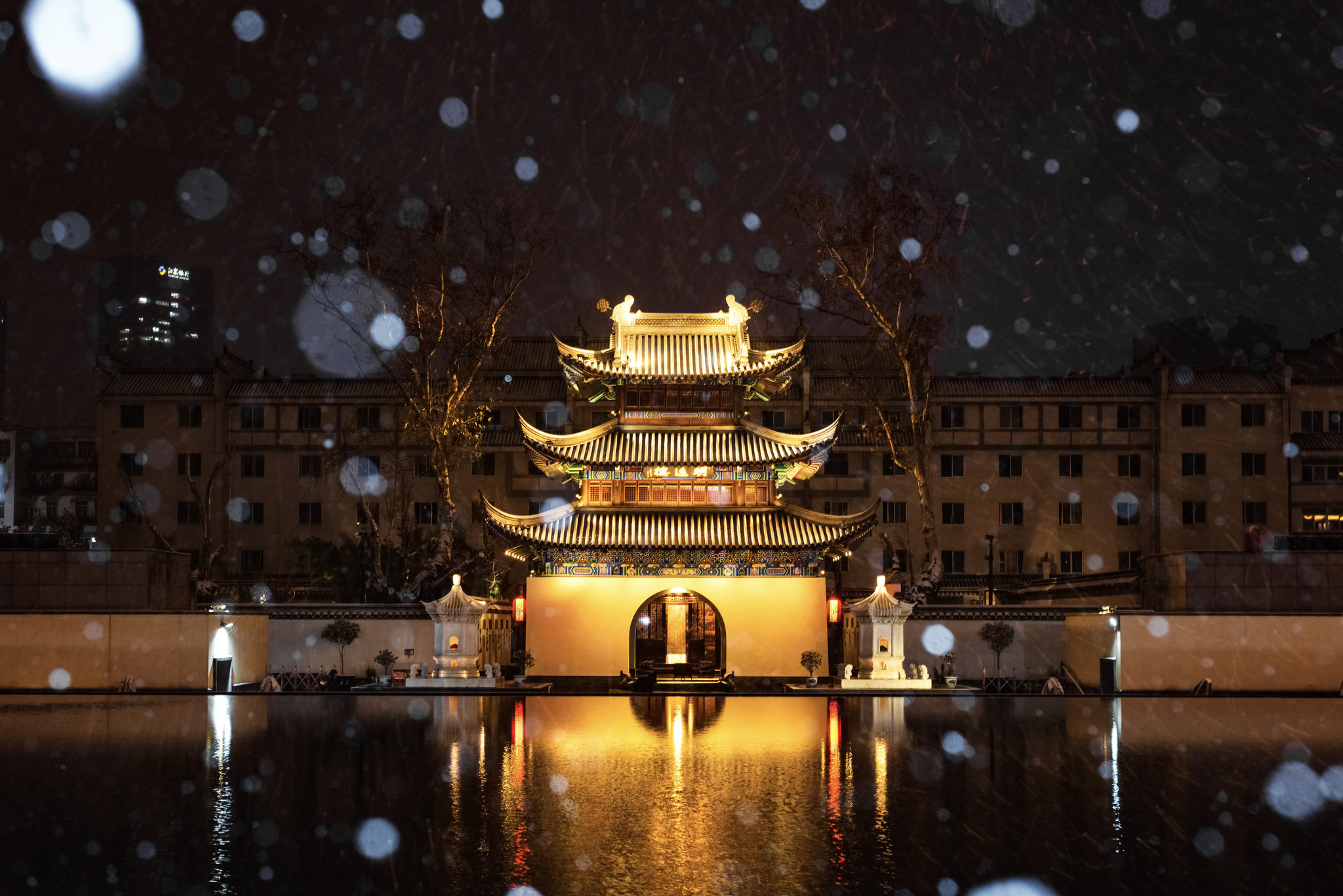 雪夜夫子庙明远楼