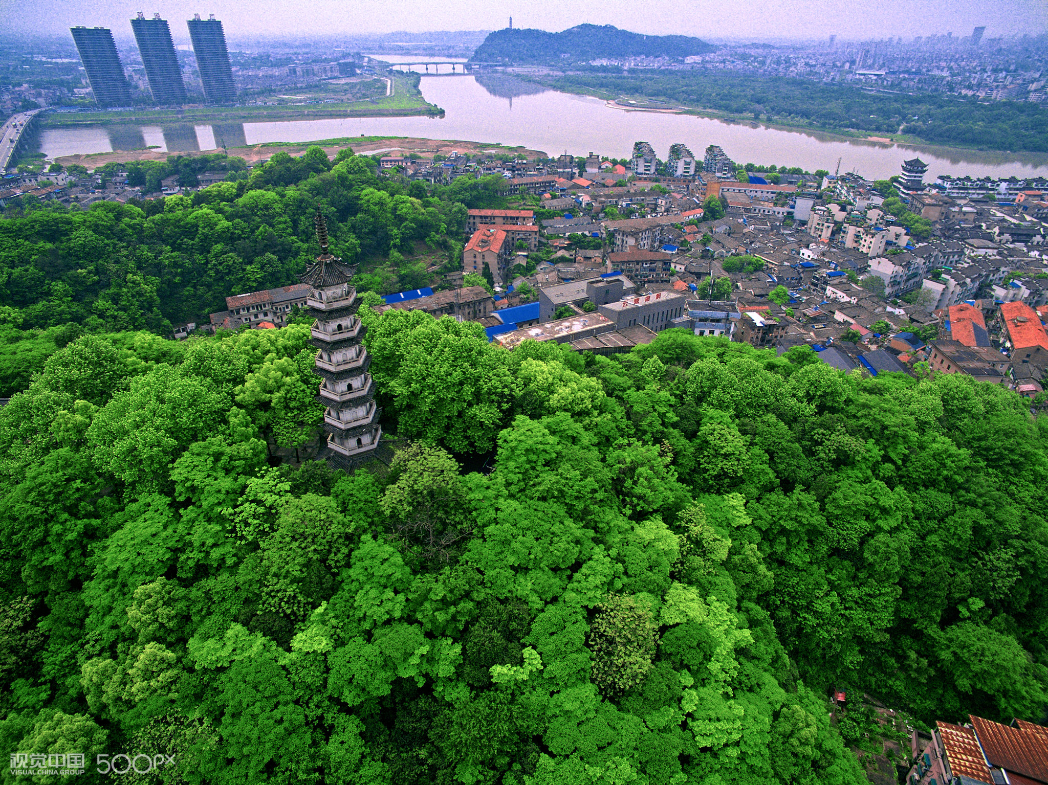 浙江兰溪大云山能仁塔航拍