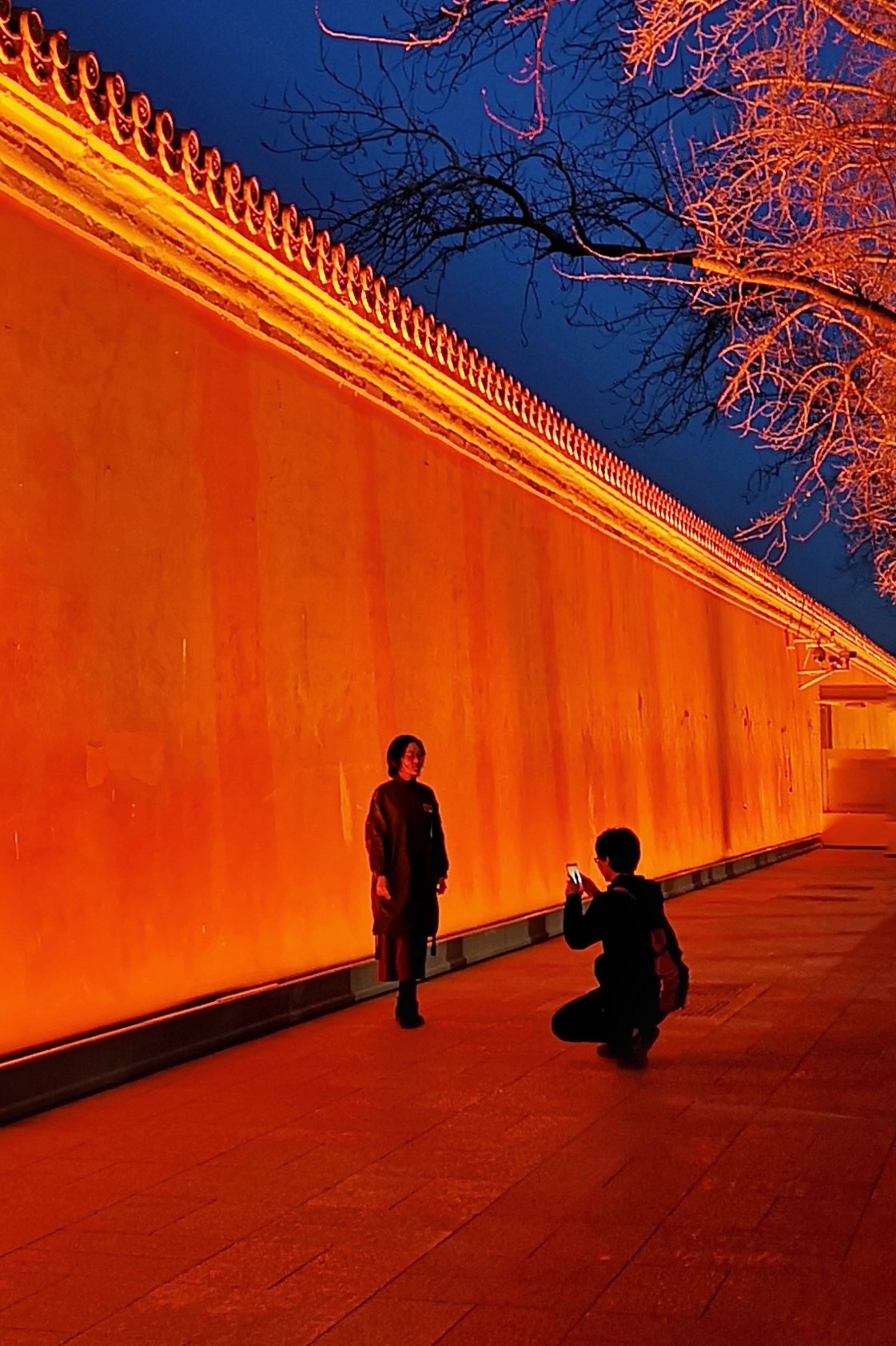 在红墙下留个影