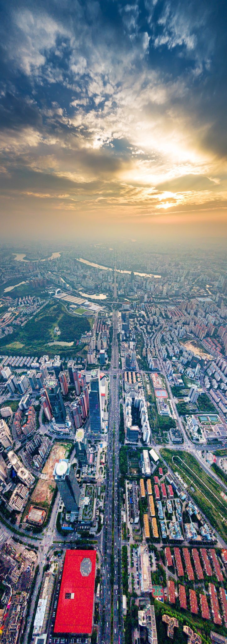 航拍南宁市民族大道,东盟商务区夕阳晚霞高清全景