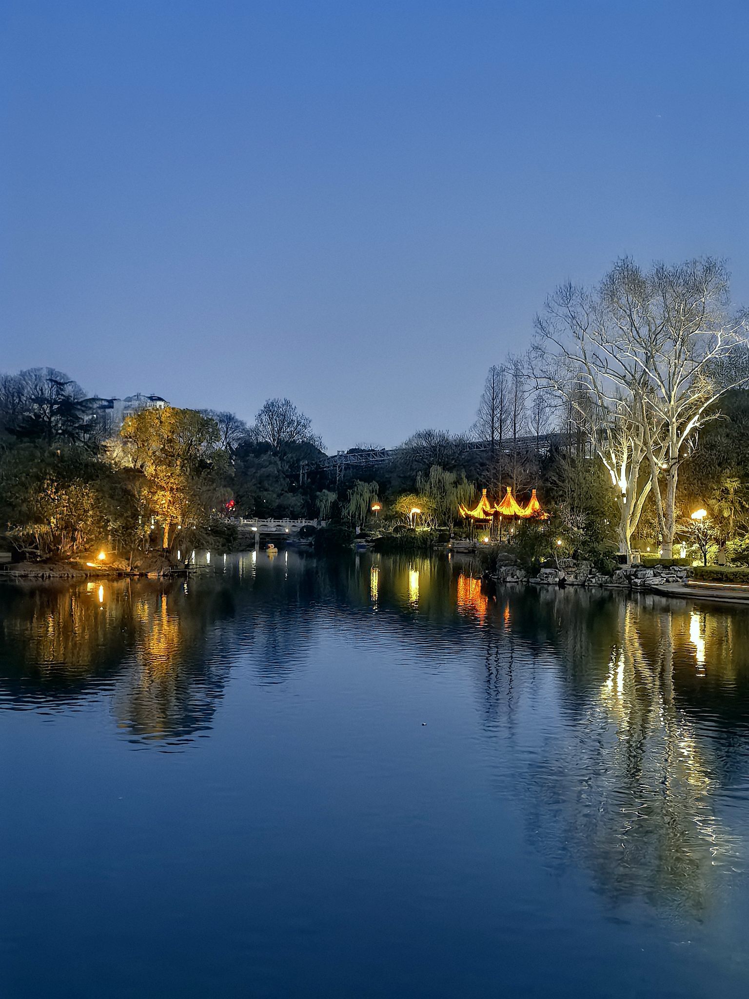 傍晚蓝调时刻,红梅公园夜景