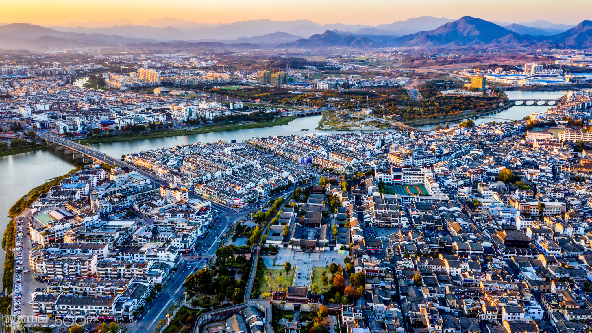 安徽省黄山市歙县徽城镇航拍全景