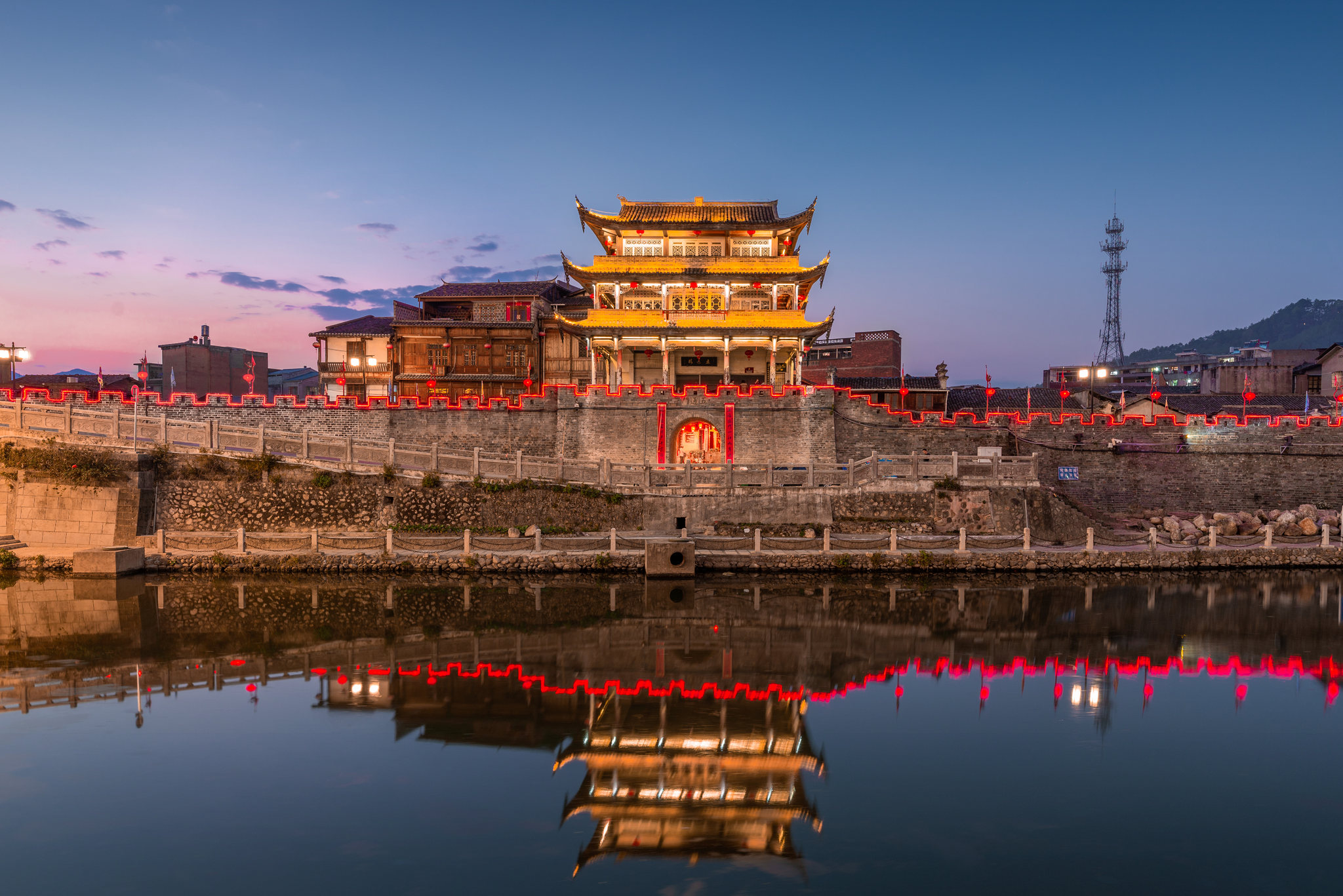 长汀古城|五通楼夕阳